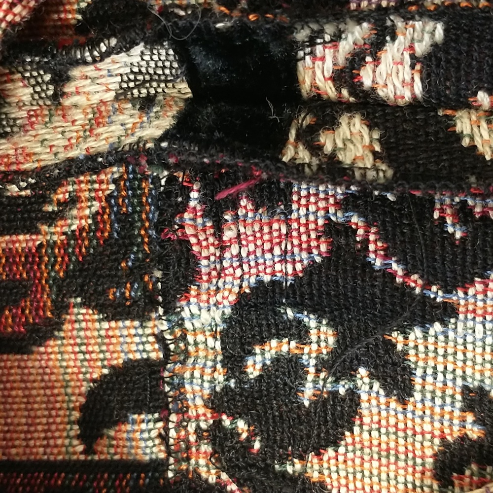 Woven Tapestry Dress Vintage OOAK Black Velvet Trim See Measure Long Sleeve Maxi - Picture 15 of 15